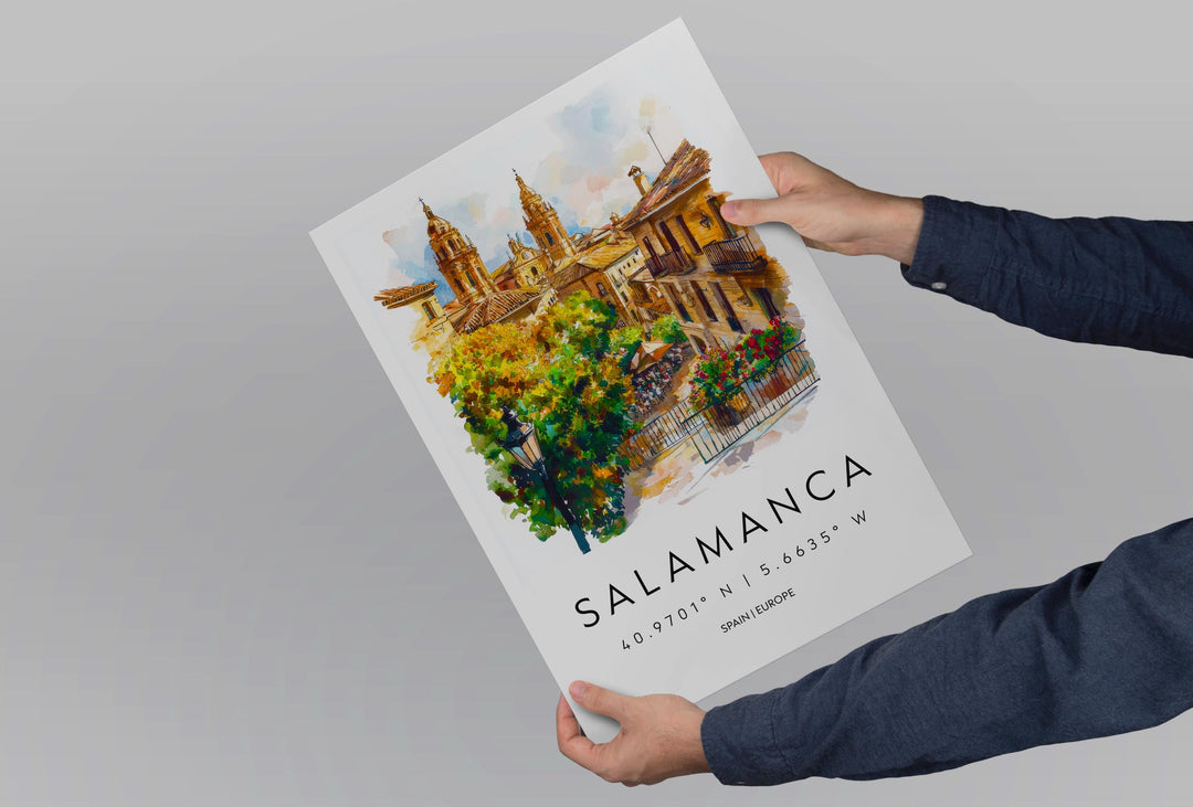 Salamanca Watercolor Poster Salamanca Travel Print Spain Wall Art Salamanca Decor Historic City Scene Cathedral View Plaza Landscape Print