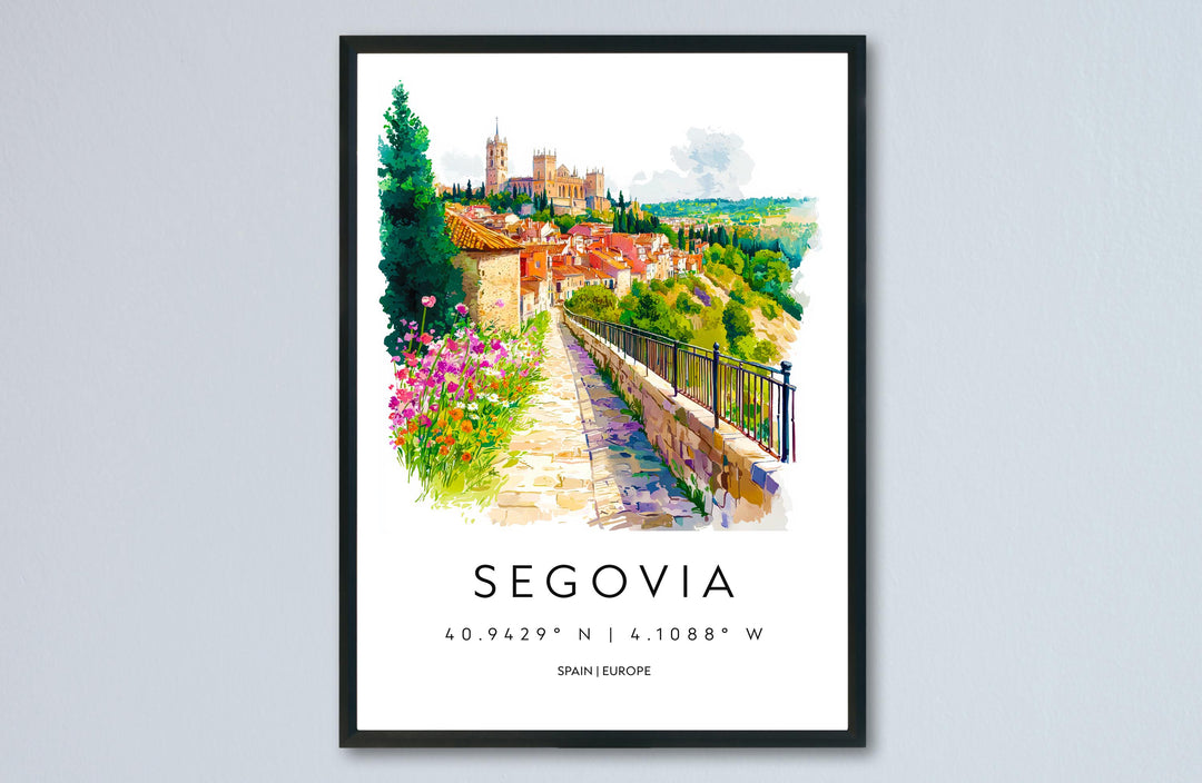 Segovia Watercolor Poster Segovia Travel Print Spain Wall Art Segovia Decor Aqueduct Scene Historic City View Castle Landscape Print