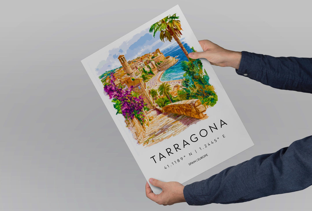 Tarragona Watercolor Poster Tarragona Travel Print Spain Wall Art Tarragona Decor Roman Ruins Scene Coastal City View Historic Print