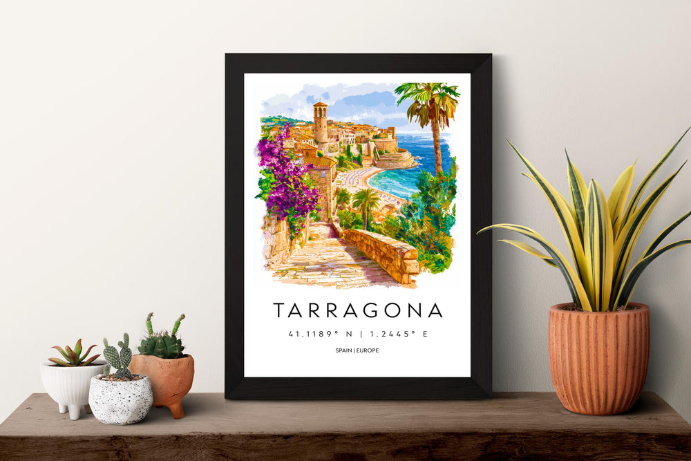 Tarragona Watercolor Poster Tarragona Travel Print Spain Wall Art Tarragona Decor Roman Ruins Scene Coastal City View Historic Print