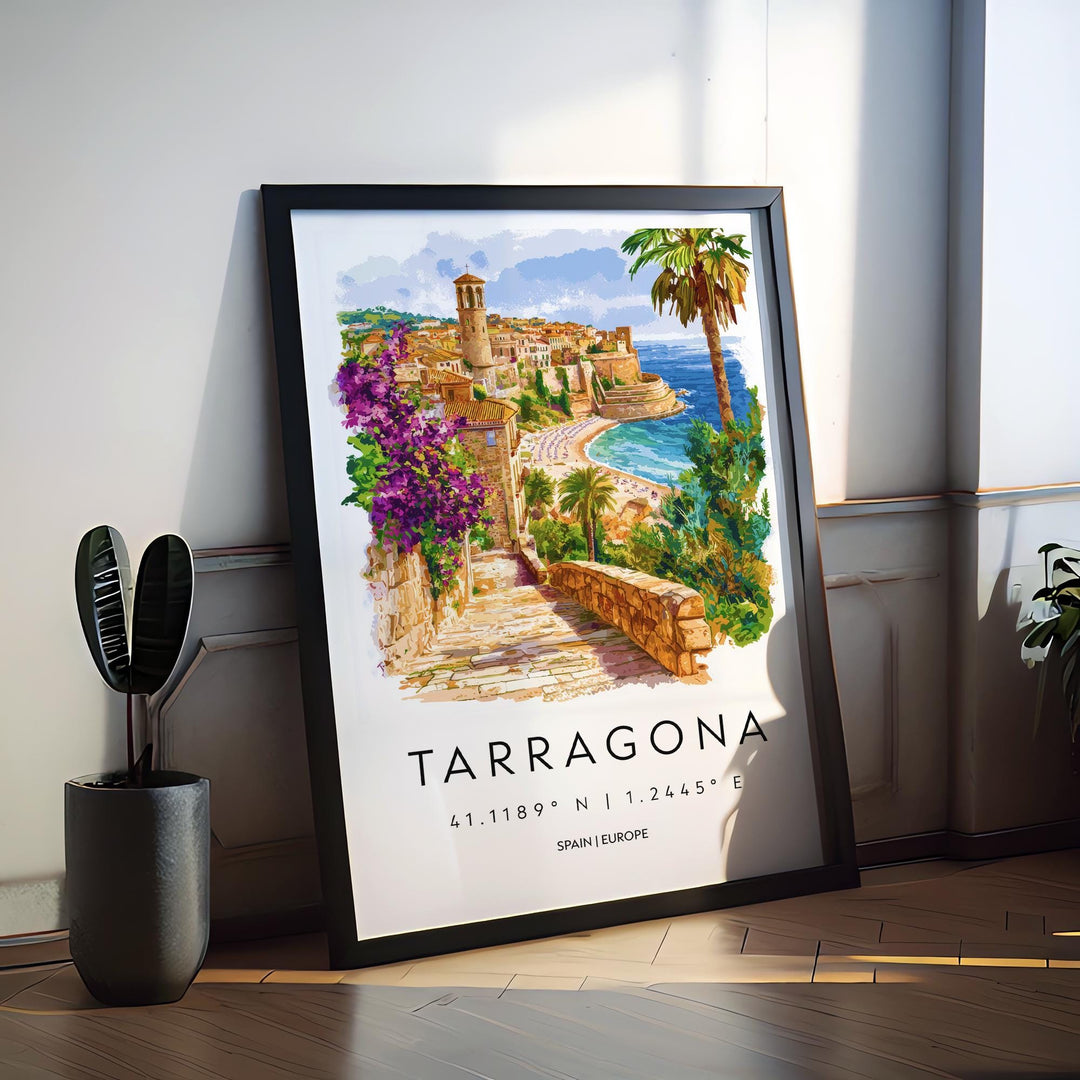 Tarragona Watercolor Poster Tarragona Travel Print Spain Wall Art Tarragona Decor Roman Ruins Scene Coastal City View Historic Print