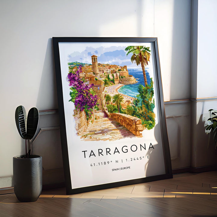 Tarragona Watercolor Poster Tarragona Travel Print Spain Wall Art Tarragona Decor Roman Ruins Scene Coastal City View Historic Print