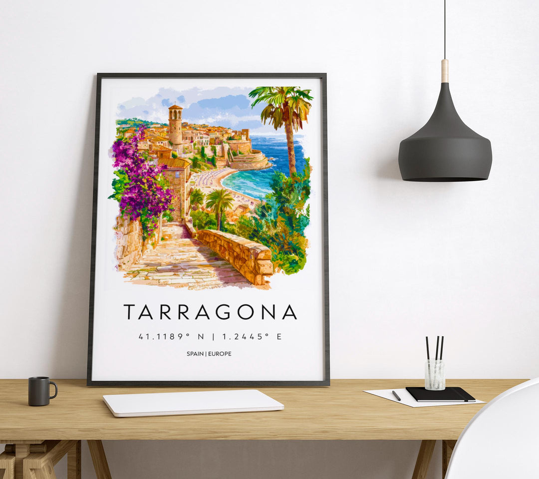 Tarragona Watercolor Poster Tarragona Travel Print Spain Wall Art Tarragona Decor Roman Ruins Scene Coastal City View Historic Print
