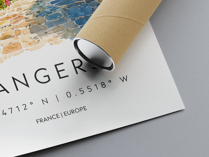 Angers Watercolor Poster Angers Travel Print France Wall Art Angers Decor Loire Valley Scene Chateau View Historic French City Print