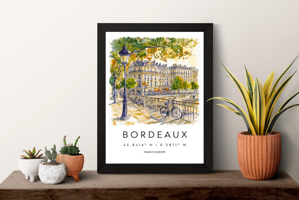 Bordeaux Watercolor Poster Bordeaux Travel Print France Wall Art Bordeaux Decor Wine City Scene River View French Architecture Print