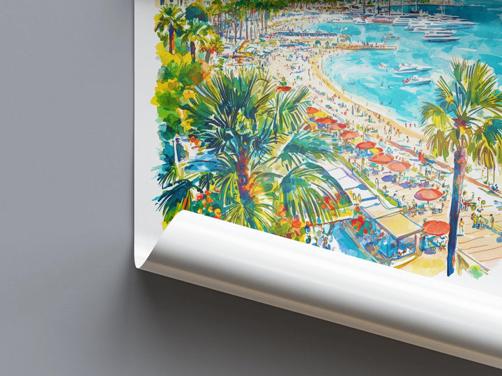 Cannes Watercolor Poster Cannes Travel Print France Wall Art Cannes Decor Riviera Scene Beach View French Coast City Landscape Print