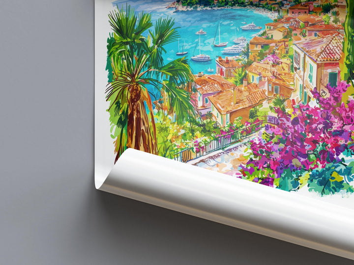 French Riviera Watercolor Poster Travel Print France Wall Art French Riviera Decor Coastal Scene Mediterranean City Beach View Print