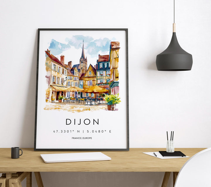 Dijon Watercolor Poster Dijon Travel Print France Wall Art Dijon Decor Historic City Scene Burgundy Architecture French View Print
