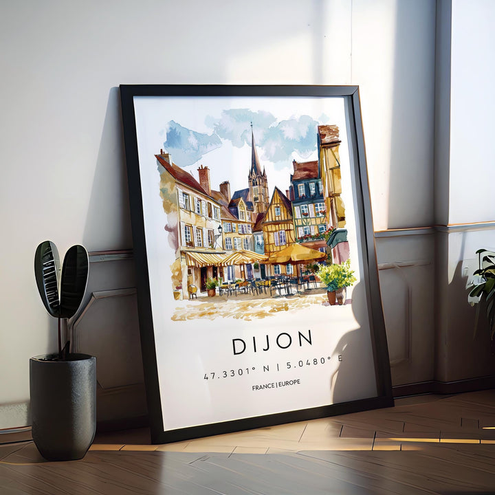 Dijon Watercolor Poster Dijon Travel Print France Wall Art Dijon Decor Historic City Scene Burgundy Architecture French View Print