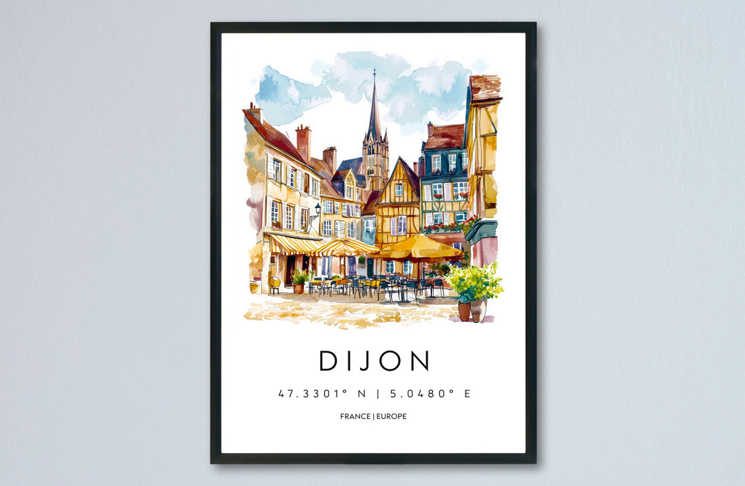 Dijon Watercolor Poster Dijon Travel Print France Wall Art Dijon Decor Historic City Scene Burgundy Architecture French View Print
