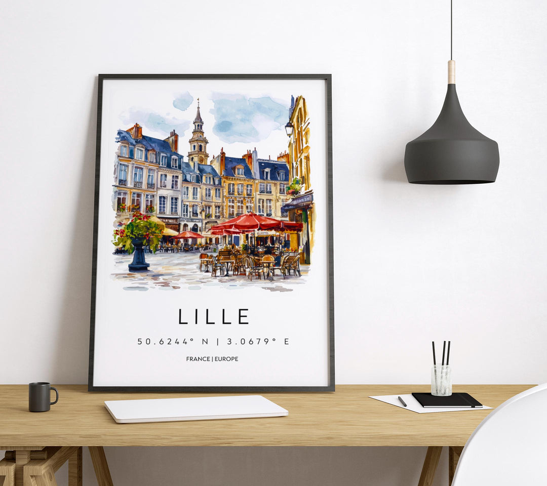 Lille Watercolor Poster Lille Wall Art Lille Travel Print Lille Cityscape Decor Lille Painting Lille France Print Vintage Style