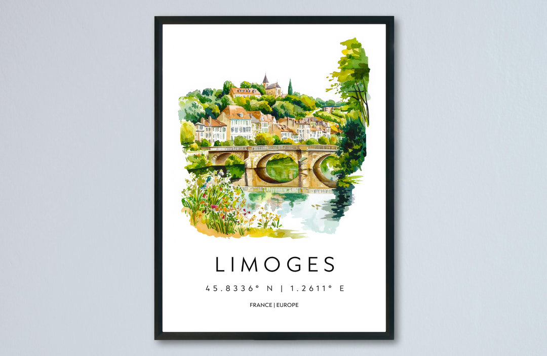 Limoges Watercolor Poster Limoges Wall Art Limoges Travel Print Limoges City Decor Limoges France Painting Travel Poster