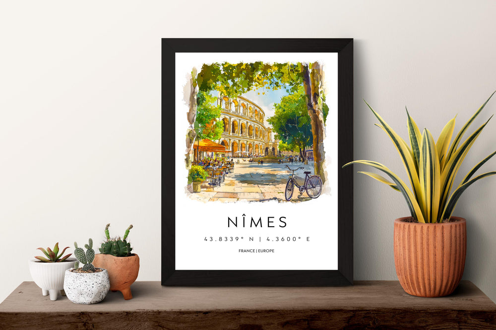 Nimes Watercolor Poster Nimes Wall Art Nimes Travel Print Nimes City Decor Nimes France Painting Nimes Roman Ruins Poster