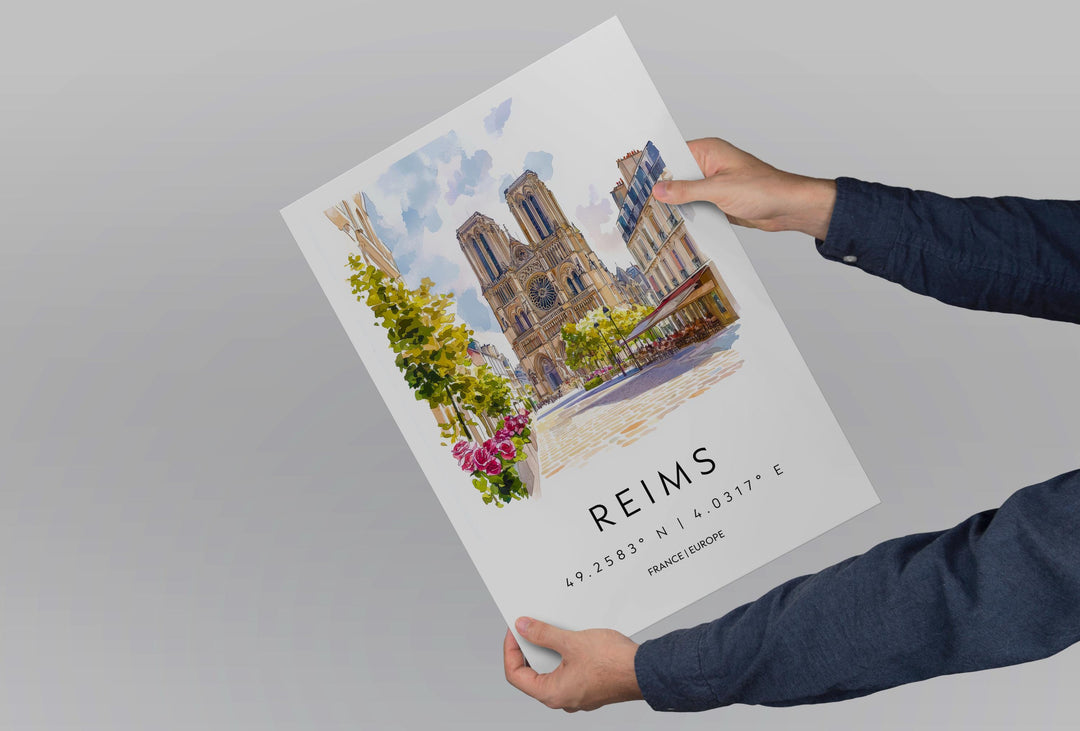 Reims Watercolor Poster Reims Wall Art Reims Travel Print Reims City Decor Reims France Painting Reims Cathedral Poster