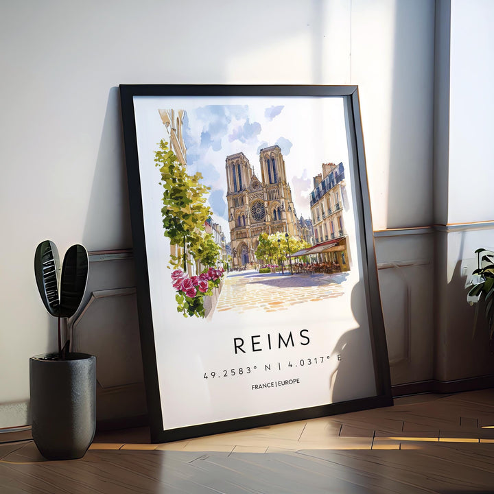 Reims Watercolor Poster Reims Wall Art Reims Travel Print Reims City Decor Reims France Painting Reims Cathedral Poster