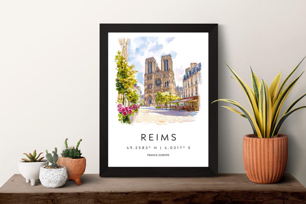 Reims Watercolor Poster Reims Wall Art Reims Travel Print Reims City Decor Reims France Painting Reims Cathedral Poster