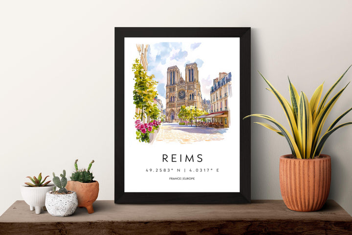 Reims Watercolor Poster Reims Wall Art Reims Travel Print Reims City Decor Reims France Painting Reims Cathedral Poster