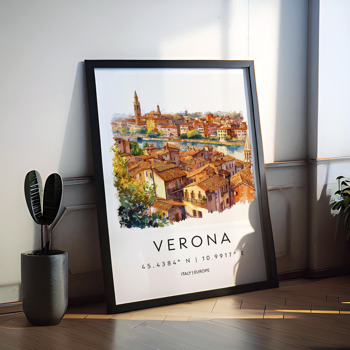 Verona Watercolor Poster Verona Travel Print Italy Wall Art Verona Decor Italian Cityscape Fine Art Print Verona Souvenir Gift for Travel
