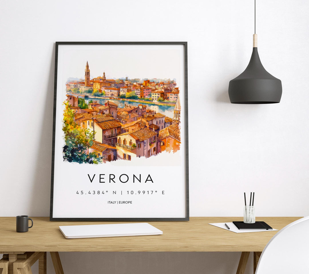 Verona Watercolor Poster Verona Travel Print Italy Wall Art Verona Decor Italian Cityscape Fine Art Print Verona Souvenir Gift for Travel