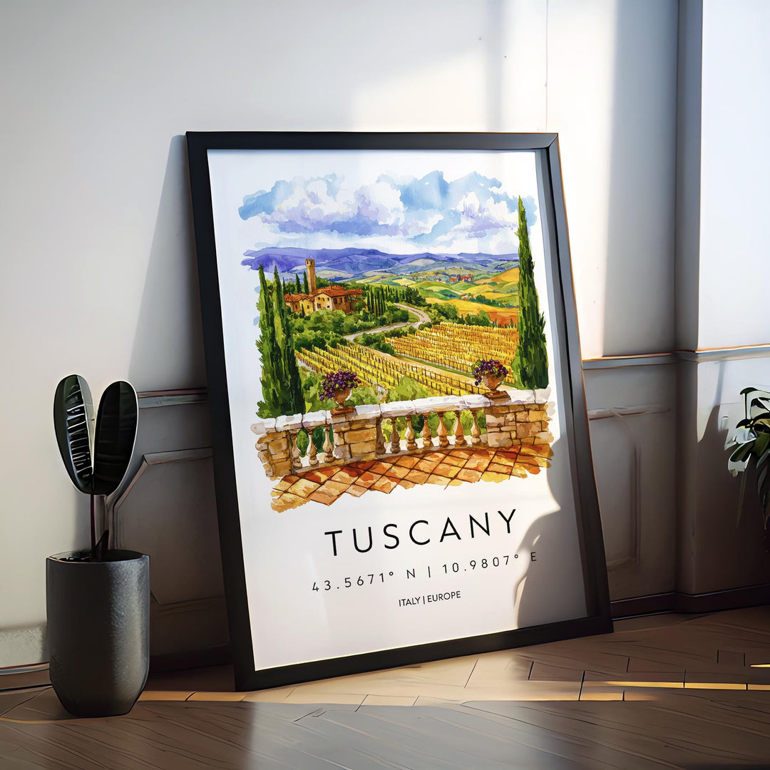 Tuscany Watercolor Poster Tuscany Italy Travel Print Wall Art Tuscany Decor Italian Landscape Farmhouse Art Print Tuscany Souvenir Gift