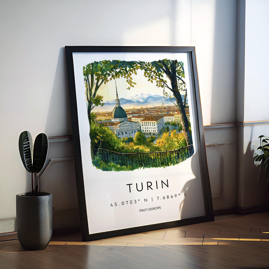 Turin Watercolor Poster Turin Italy Travel Print Wall Art Turin Decor Italian Cityscape Fine Art Print Turin Souvenir Gift for Travel Lover