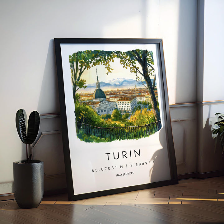 Turin Watercolor Poster Turin Italy Travel Print Wall Art Turin Decor Italian Cityscape Fine Art Print Turin Souvenir Gift for Travel Lover