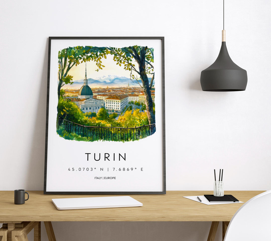 Turin Watercolor Poster Turin Italy Travel Print Wall Art Turin Decor Italian Cityscape Fine Art Print Turin Souvenir Gift for Travel Lover