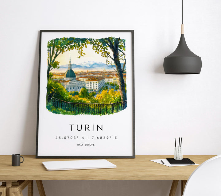 Turin Watercolor Poster Turin Italy Travel Print Wall Art Turin Decor Italian Cityscape Fine Art Print Turin Souvenir Gift for Travel Lover
