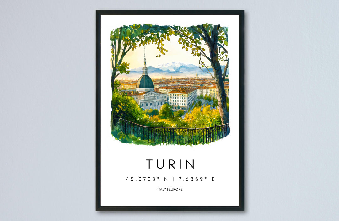 Turin Watercolor Poster Turin Italy Travel Print Wall Art Turin Decor Italian Cityscape Fine Art Print Turin Souvenir Gift for Travel Lover