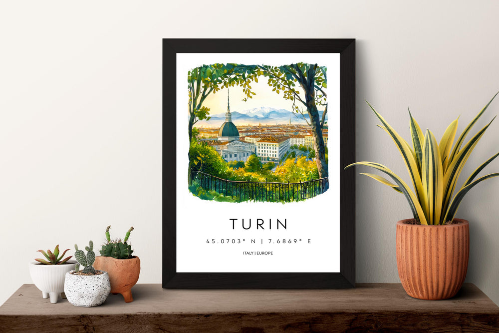 Turin Watercolor Poster Turin Italy Travel Print Wall Art Turin Decor Italian Cityscape Fine Art Print Turin Souvenir Gift for Travel Lover