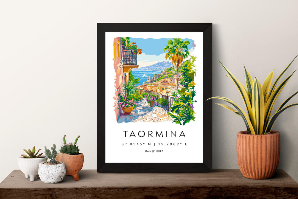 Taormina Watercolor Poster Taormina Sicily Travel Print Wall Art Taormina Decor Italian Town Fine Art Print Taormina Souvenir Gift