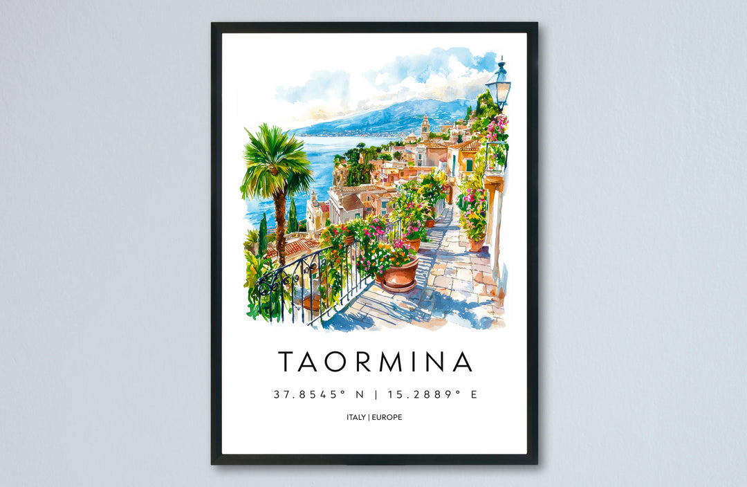 Taormina Watercolor Poster Taormina Sicily Travel Print Wall Art Taormina Decor Italian Town Fine Art Print Taormina Souvenir Gift