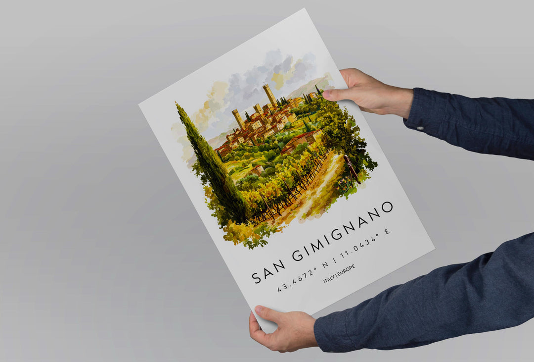 San Gimignano Watercolor Poster San Gimignano Italy Travel Print Wall Art San Gimignano Decor Medieval Tower Town Art Print