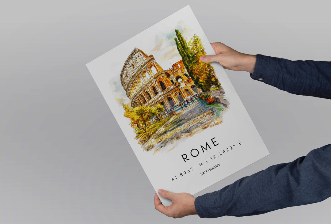 Rome Watercolor Poster Rome Italy Travel Print Wall Art Rome Decor Italian Capital City Art Print Rome Souvenir Gift for Travelers