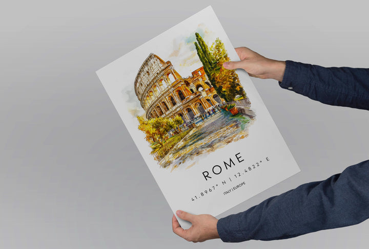 Rome Watercolor Poster Rome Italy Travel Print Wall Art Rome Decor Italian Capital City Art Print Rome Souvenir Gift for Travelers