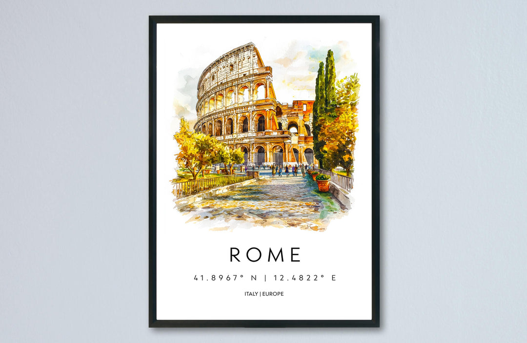 Rome Watercolor Poster Rome Italy Travel Print Wall Art Rome Decor Italian Capital City Art Print Rome Souvenir Gift for Travelers