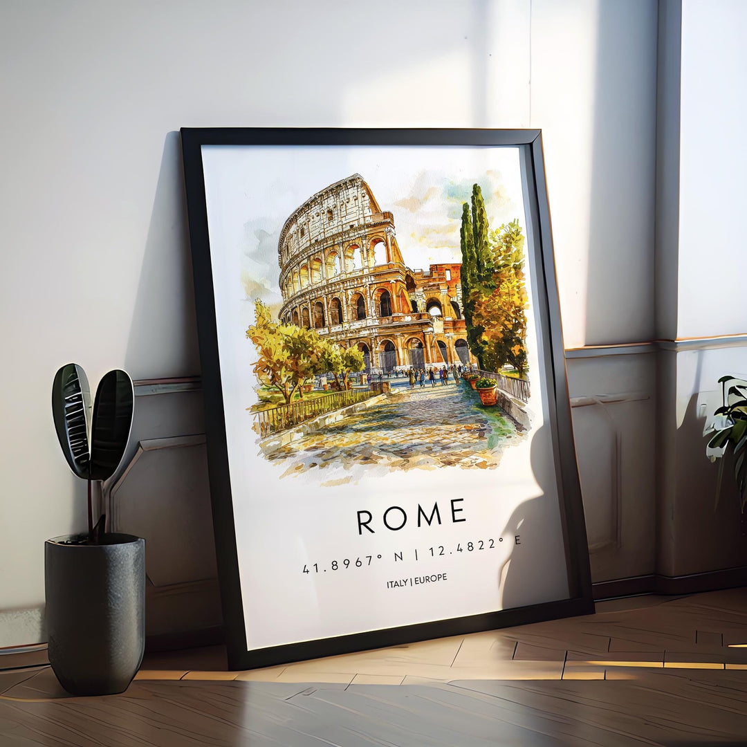 Rome Watercolor Poster Rome Italy Travel Print Wall Art Rome Decor Italian Capital City Art Print Rome Souvenir Gift for Travelers