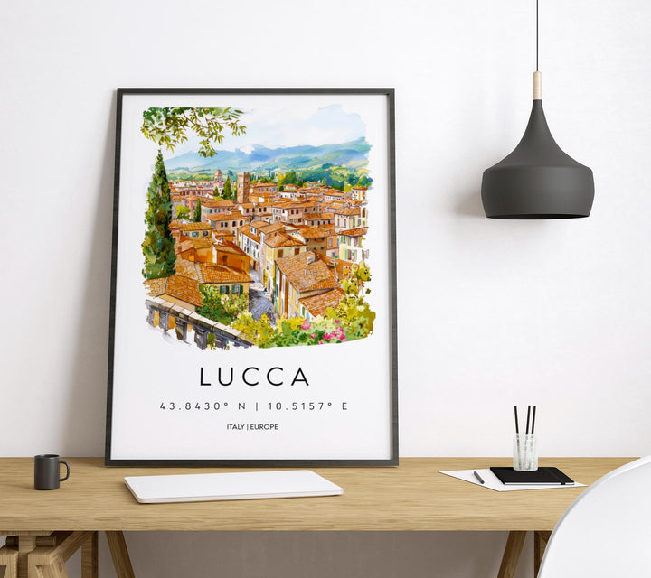 Lucca Watercolor Poster Lucca Italy Travel Print Wall Art Lucca Home Decor Lucca Gift Art Lovers Italy Art Lucca Walled Cityscape