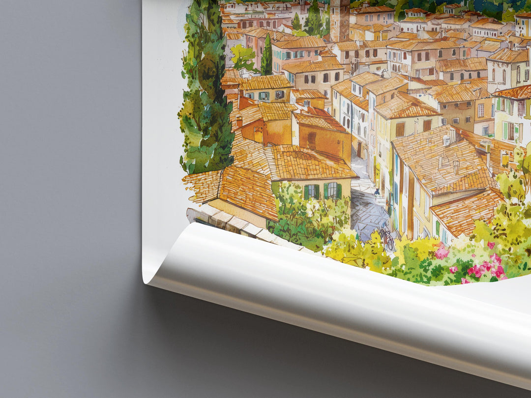 Lucca Watercolor Poster Lucca Italy Travel Print Wall Art Lucca Home Decor Lucca Gift Art Lovers Italy Art Lucca Walled Cityscape