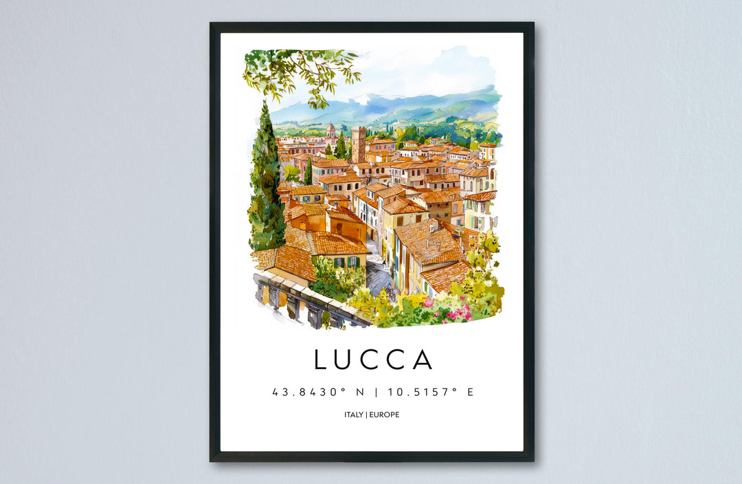 Lucca Watercolor Poster Lucca Italy Travel Print Wall Art Lucca Home Decor Lucca Gift Art Lovers Italy Art Lucca Walled Cityscape