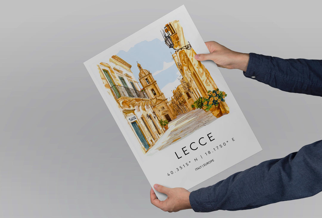 Lecce Watercolor Poster Lecce Italy Travel Print Wall Art Lecce Home Decor Lecce Gift Art Lovers Italy Art Lecce Baroque Cityscape