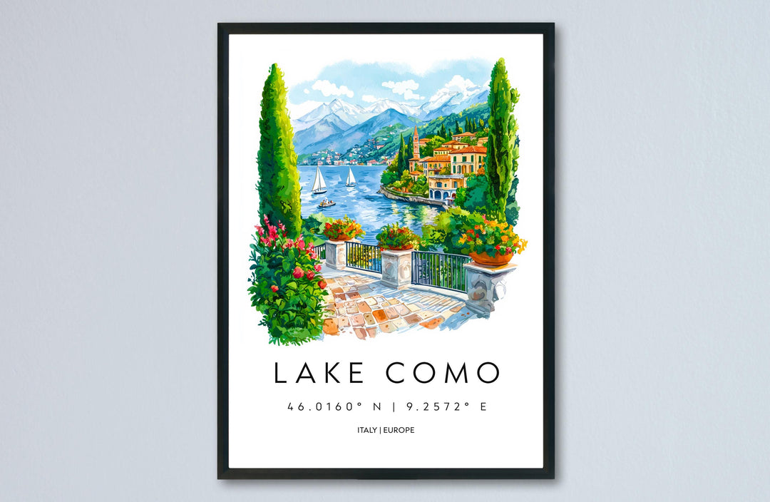 Lake Como Watercolor Poster Lake Como Italy Travel Print Wall Art Lake Como Home Decor Lake Como Gift Art Lovers Italy Art Lake Como