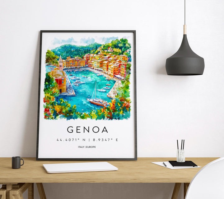 Genoa Watercolor Poster Genoa Italy Travel Print Wall Art Genoa Home Decor Genoa Gift Art Lovers Italy Art Genoa Port Cityscape
