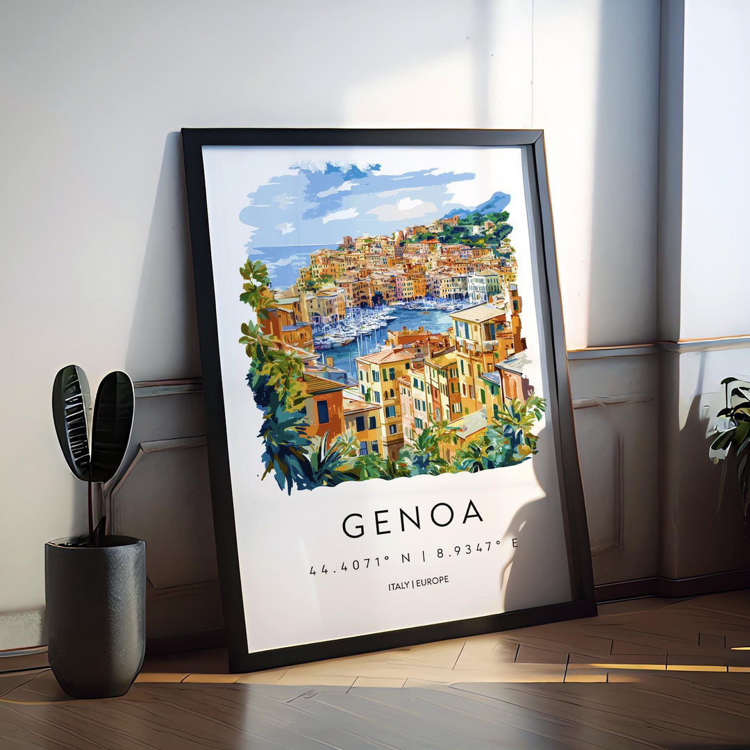 Genoa Watercolor Poster Genoa Italy Travel Print Wall Art Genoa Home Decor Genoa Gift Art Lovers Italy Art Genoa Port Cityscape