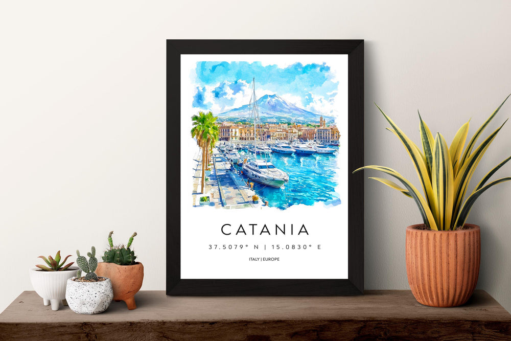 Catania Watercolor Poster Catania Italy Travel Print Wall Art Catania Home Decor Catania Gift Art Lovers Italy Art Catania Sicily Etna View