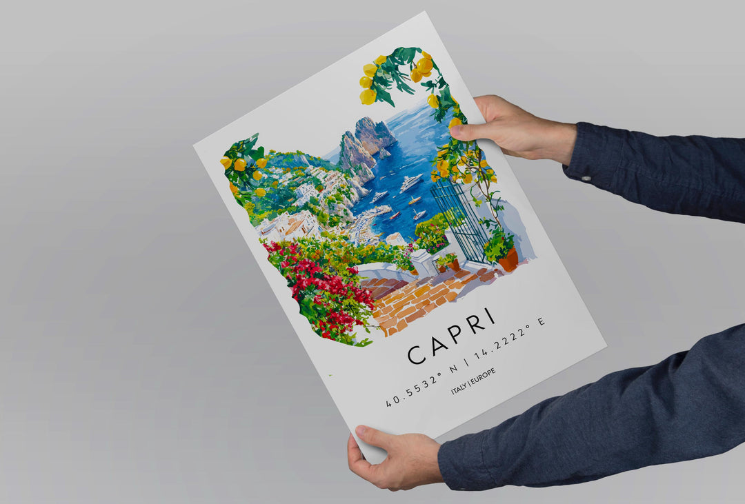 Capri Watercolor Poster Capri Italy Travel Print Wall Art Capri Home Decor Capri Gift Art Lovers Italy Art Capri Island View