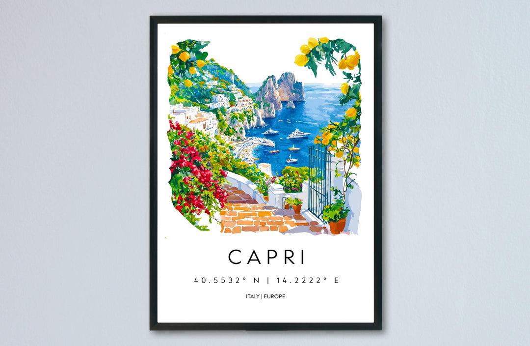 Capri Watercolor Poster Capri Italy Travel Print Wall Art Capri Home Decor Capri Gift Art Lovers Italy Art Capri Island View