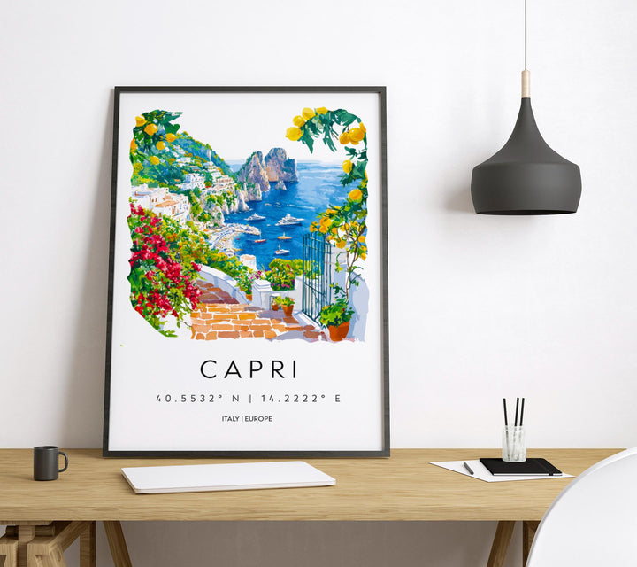 Capri Watercolor Poster Capri Italy Travel Print Wall Art Capri Home Decor Capri Gift Art Lovers Italy Art Capri Island View