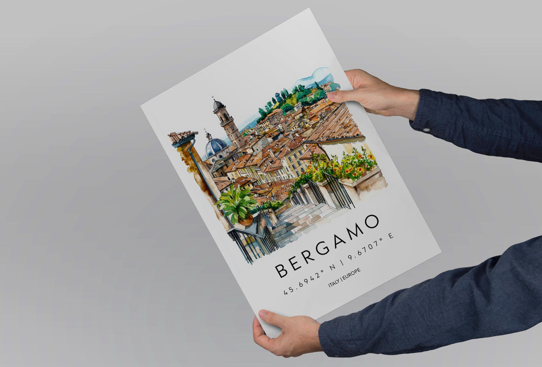 Bergamo Watercolor Poster Bergamo Italy Travel Print Wall Art Bergamo Home Decor Bergamo Gift Art Lovers Italy Art Bergamo Old Town