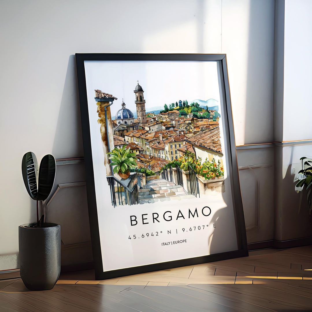 Bergamo Watercolor Poster Bergamo Italy Travel Print Wall Art Bergamo Home Decor Bergamo Gift Art Lovers Italy Art Bergamo Old Town